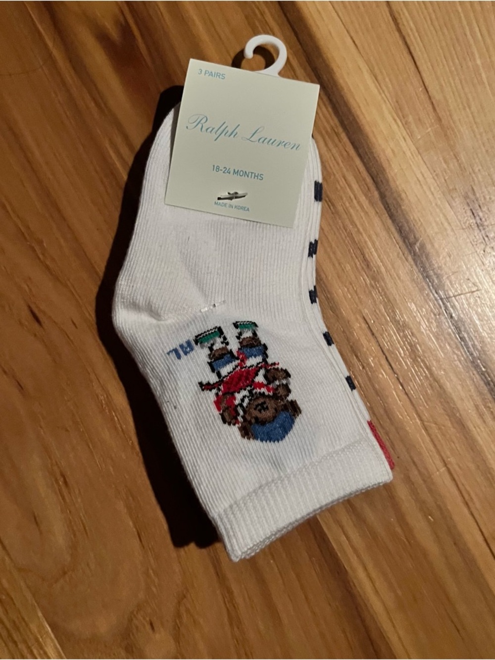 Ralph Lauren White Infant Socks with Polo Bear Motif